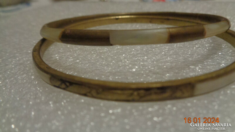 Antique bracelet, brass and shell, 65 x 4 mm 2 pcs
