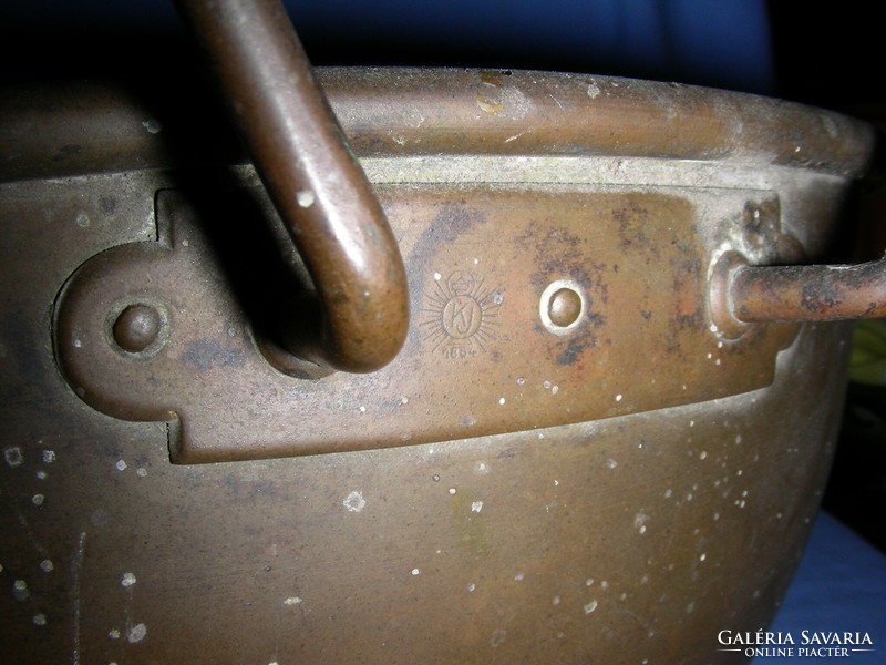 Marked antique 1864 copper foam cauldron 28 cm