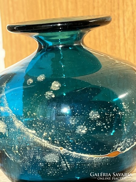 Marked greenish blue craft glass vase (u0019)
