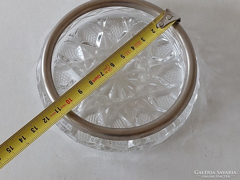 Old lead crystal bowl with metal rim