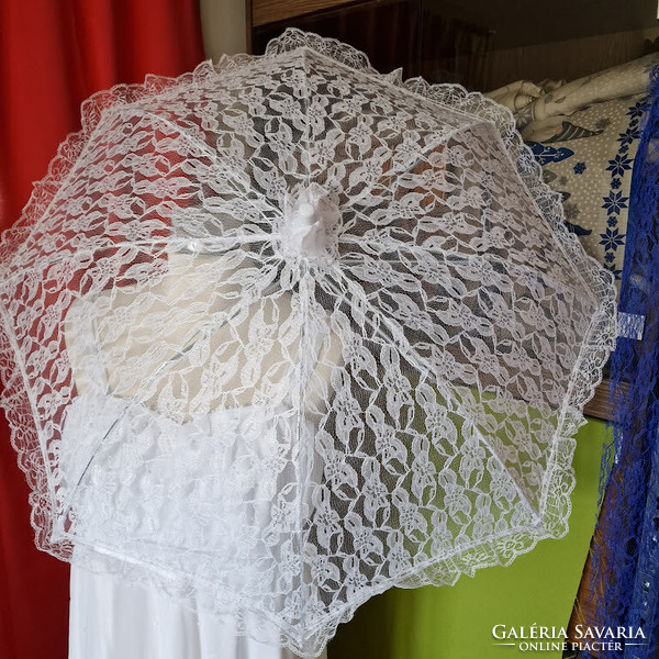 ESKÜVŐ ELE23 - Hófehér automata csipke menyasszonyi napernyő