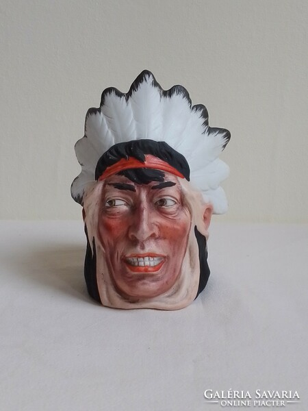 Collector's rarity! Antique specialty ernst bohne biscuit porcelain indian head mug with headdress