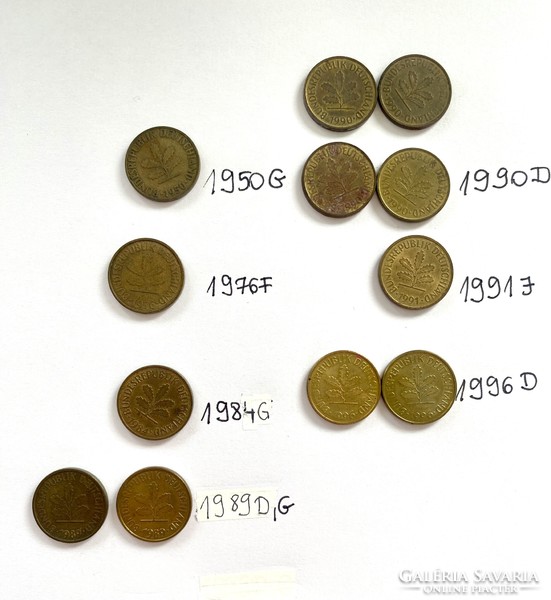 12 db NSZK 5 Pfennig 1950-1996  német Nyugat- Németország