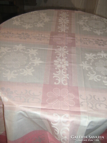 Fabulous elegant white pink floral slippery pattern damask tablecloth new