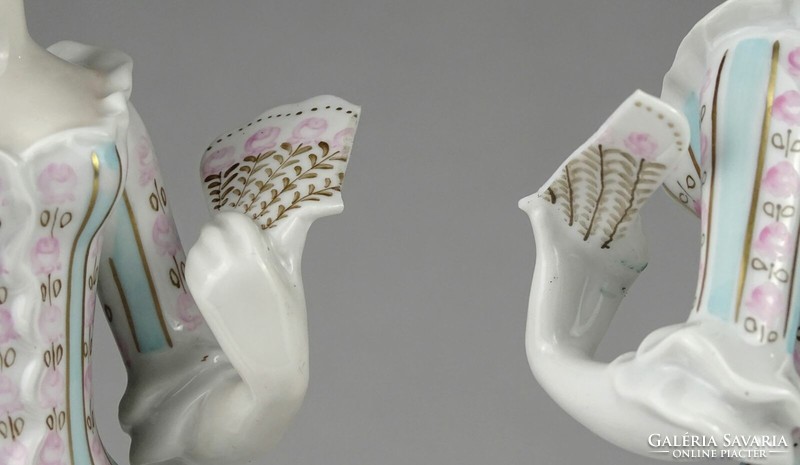 1Q435 Nagyméretű sérült Hollóházi porcelán legyezős figura pár 26 cm