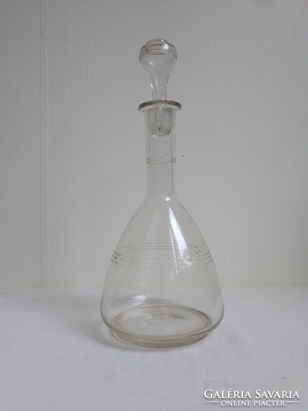 Antique old blown polished engraved vinegar drink wine brandy pouring glass with stopper
