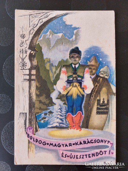 Régi karácsonyi képeslap Bozó Gyula grafikája