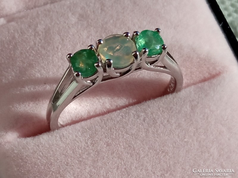 Smaragd -opál 925 ezüst gyűrű 57