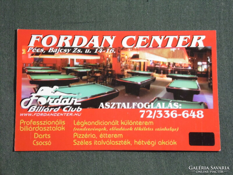 Kártyanaptár, kisebb méret, Fordan Center, Biliárd Club étterem, Pécs, 2004, (6)