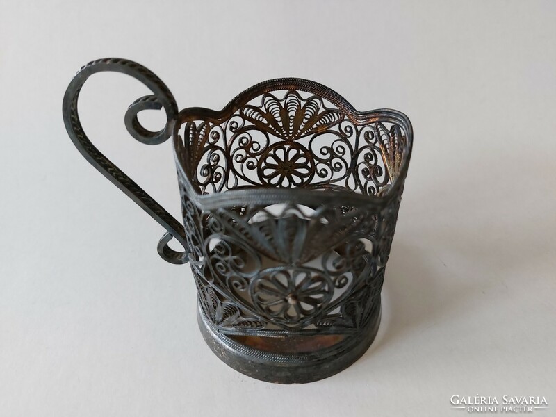 Old Russian cup holder metal filigree samovar tea cup holder