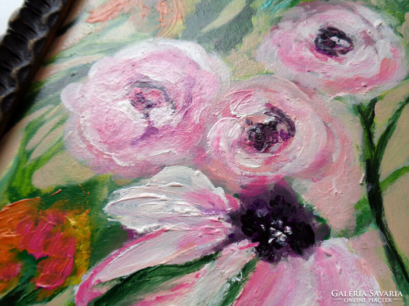 Summer flowers - agnes laczó contemporary painter/graphic artist - original acrylic painting in frame