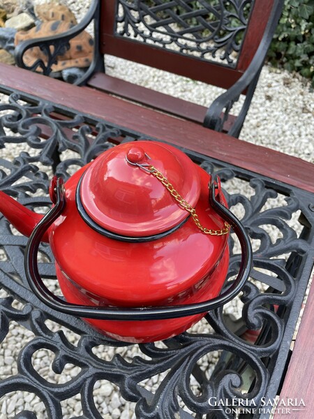 3 literes zománcos zománcozott piros teáskanna teafőző falusi paraszti