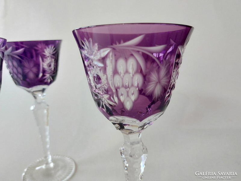Régi lila kristály talpas pohár 3 db