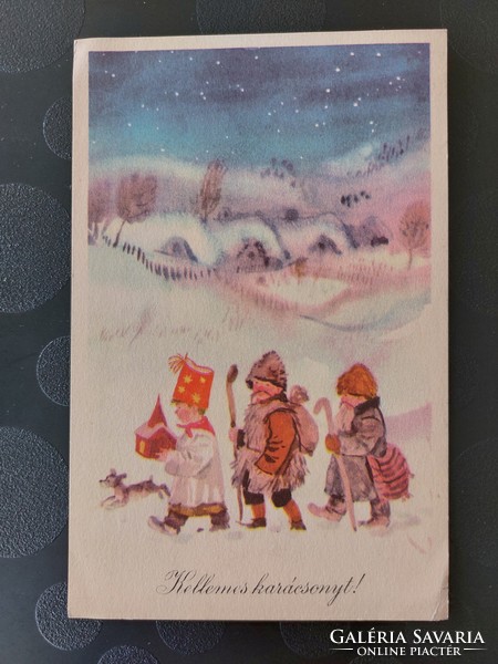 Old Christmas card 1956 nativity scenes