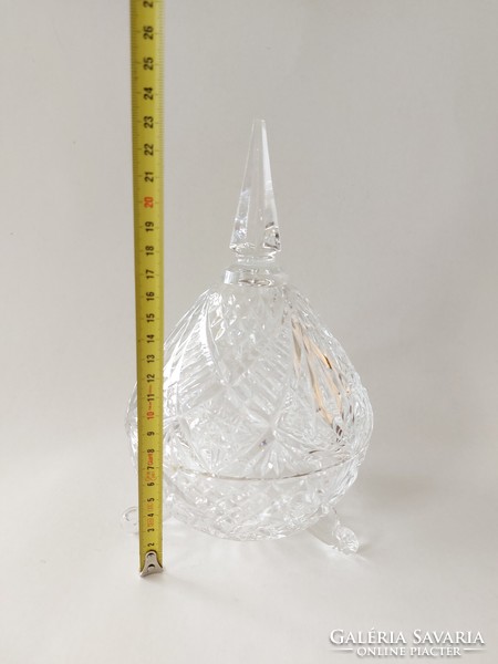 Régi ólomkristály nagy bonbonier cukortartó 24 cm