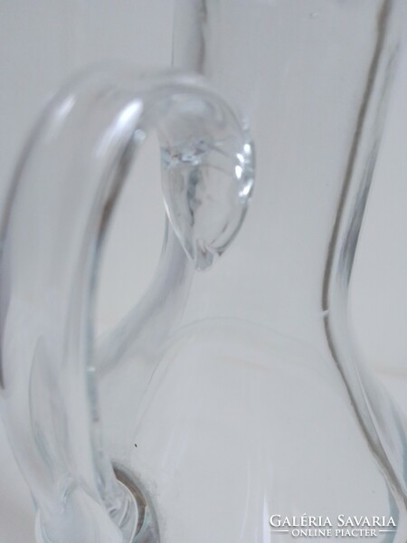 Régi különleges formájú vastag falú öntött üveg csőrös kiöntő olajos ecetes boros pálinkás szörpös