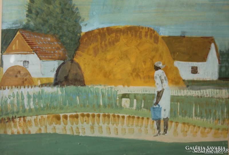 Hézső Ferenc -falusi életkép festmény