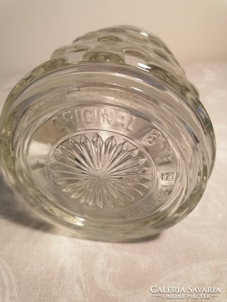 Beer mug with a glass body, protruding material, whose tin lid also has a convex pattern. Marked bmf.