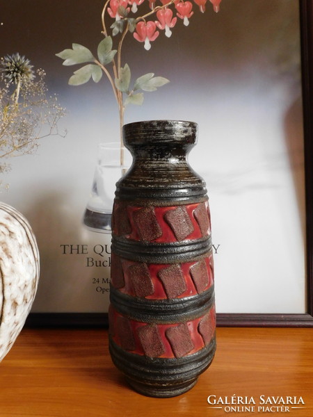 Veb haldensleben mid century ceramic vase with plastic pattern 28 cm