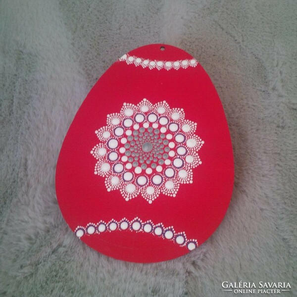 New! Red wooden egg (1) with mandala decoration, hand painted, 24x18cm
