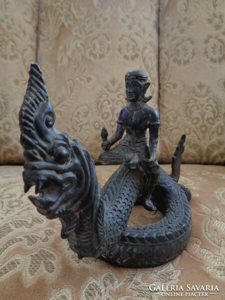 Old bronze Hindu god Ganga riding a makara