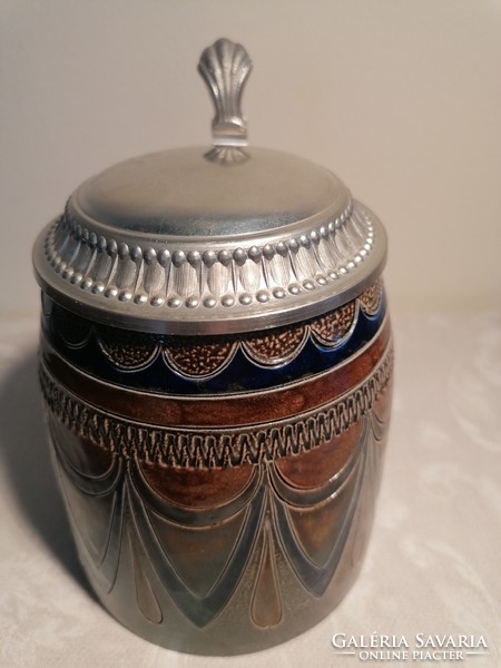 Hand painted unique German beer mug with tin lid. Collector's item!