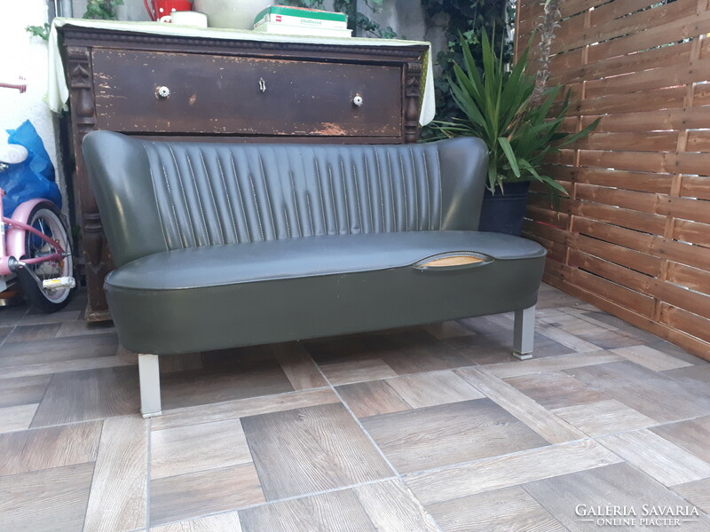 Retro olive green faux leather sofa 125 cm