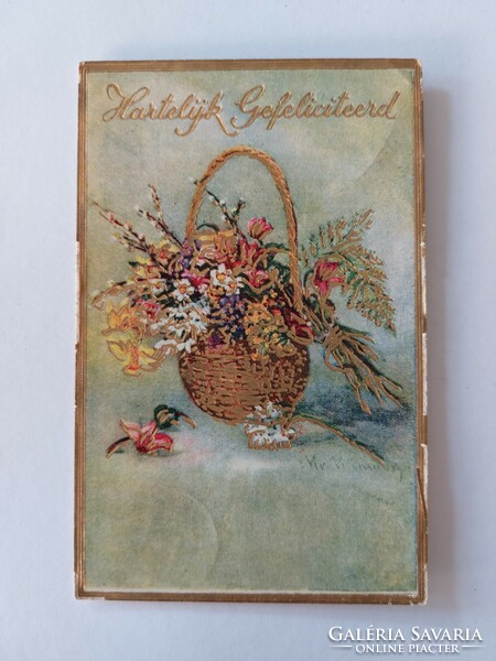 Old postcard flower basket
