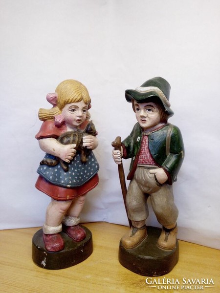 Antique natural hardwood statue pair from Germany