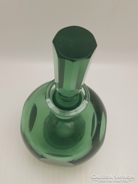 Vastagfalu, art deco, zöld likőrös üveg dugóval, 24, cm