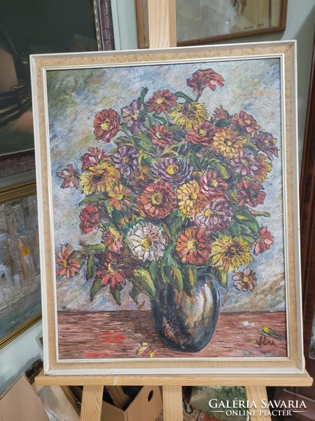 Vén Emil (1902 - 1984): Virág csendélet olaj-farost Festmény