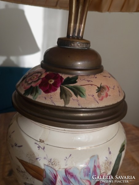 Antik Asztali lámpa Zsolnay Jellegű festéssel