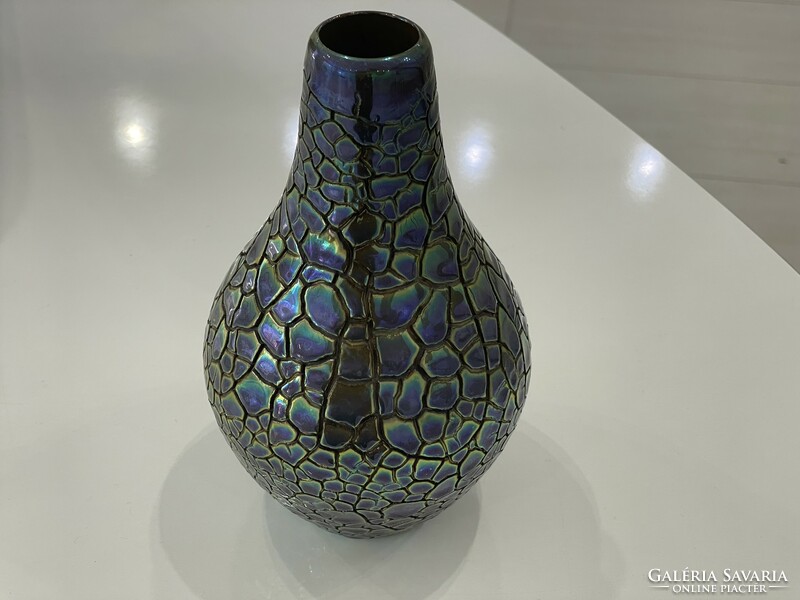Zsolnay eozin cracked glaze vase designed by András Sinkó modern retro mid century