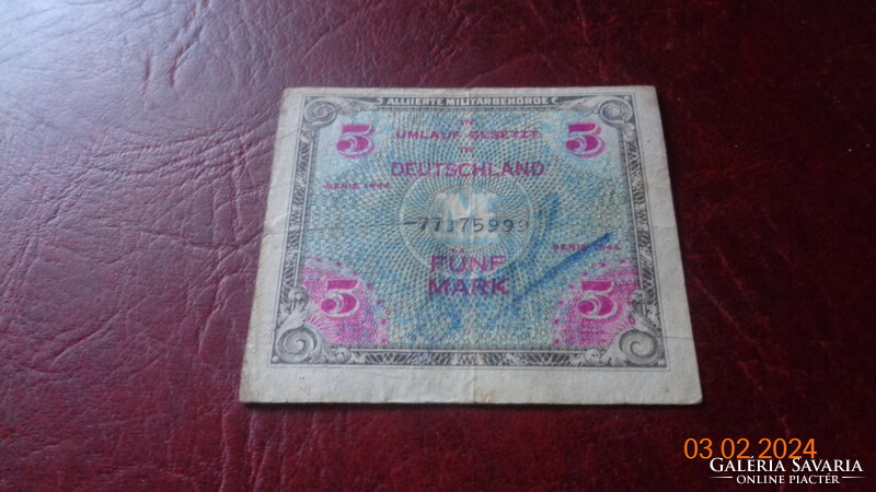 5 Marks 1944. II. Federal military currency at the end of Vh. German transitional money