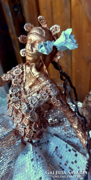 Miss Virág handmade textile sculpture made of recycled materials, bronze-white color