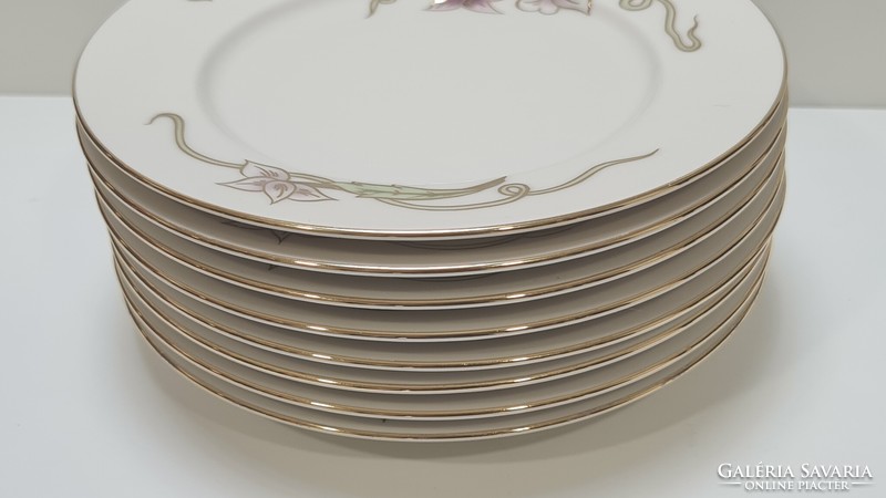 Zsolnay spring pattern 8 small plates with cakes