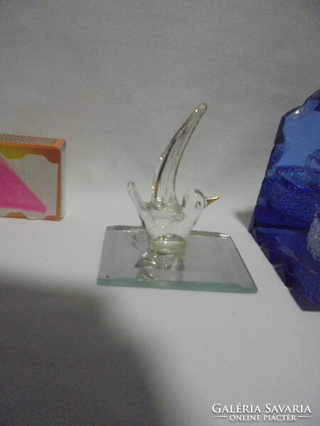 Retro üveg figura - hattyús, tükrös hőmérő, madár tükrös talpon, kacsa - együtt