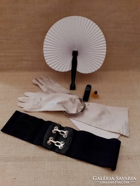 Vintage long silk gloves rubber belt fan three row bracelet with lipstick perfume accessories
