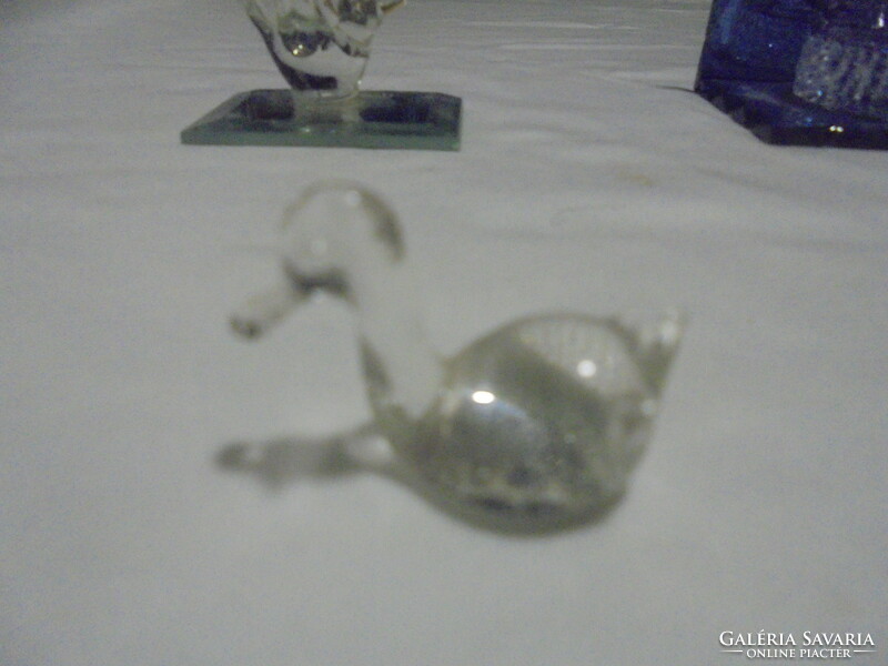 Retro glass figurine - swan, mirrored thermometer, bird on mirrored base, duck - together