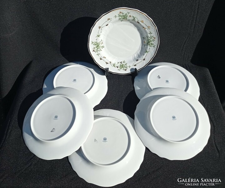 Hollóháza Erika patterned porcelain cake plates 6 pcs