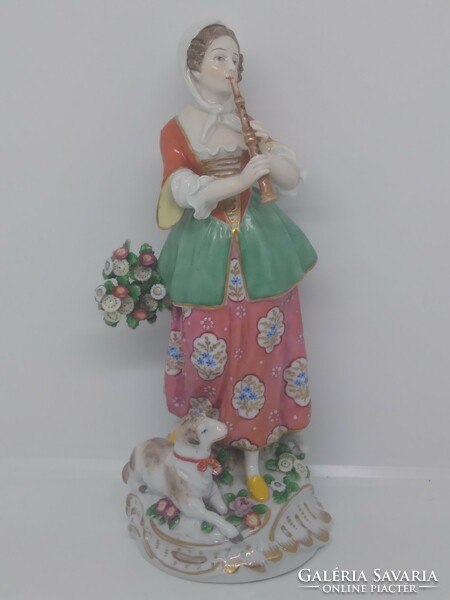 Hand-painted porcelain figurine marked Alt wien - woman with lamb