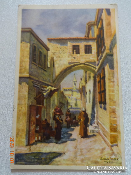 Old postal postcard: jerusalem - via crucis - issued by the Commissioner's Office of the Holy Land