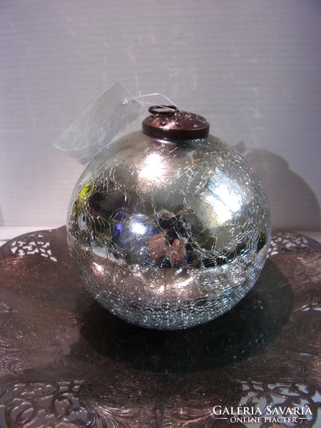 12 Cm shiny silver cracked ornament