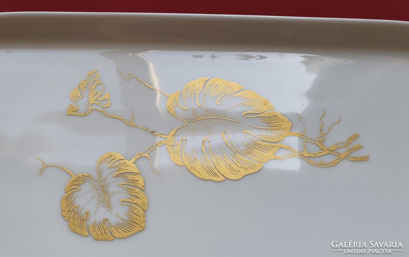 Bavaria German porcelain serving bowl and cake plate with gold leaf flower pattern