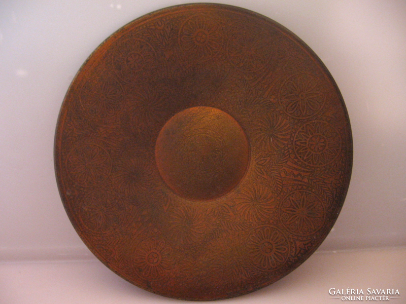 Retro applied arts company juried copper bowl with ancient symbols
