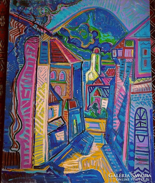 István Kozma: czinterem nagybánya - rich in color, beautiful painting from the early 2000s
