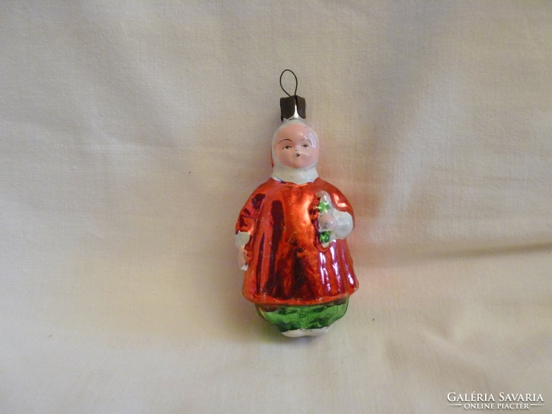 Old glass Christmas tree decoration - little girl in winter clothes!