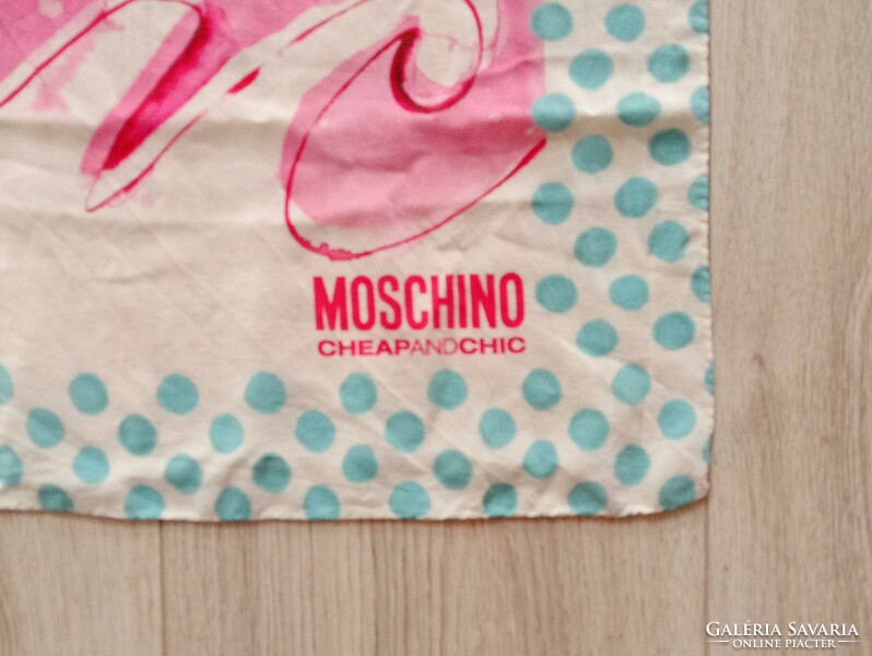Moschino silk scarf with fun spring-summer colors.