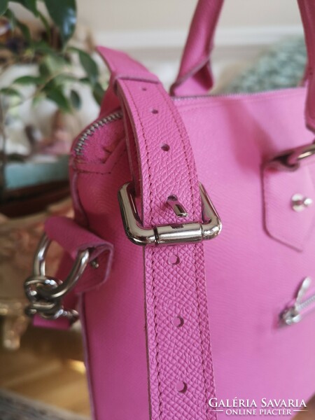 Gabriella large leather bag from Veszprém, pink, natural leather, silver metal fittings