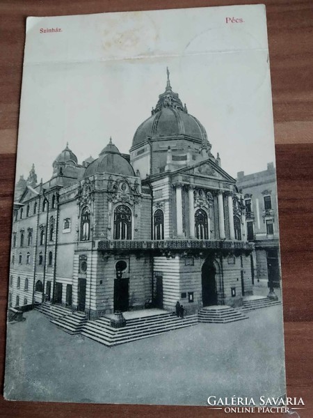 Antik képeslap,Pécs, Színház, 1909